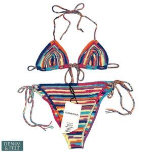 Canessa Rainbow Love Crochet Bikini Set Cashmere Knit Swimwear Size S NEW/NWT!!